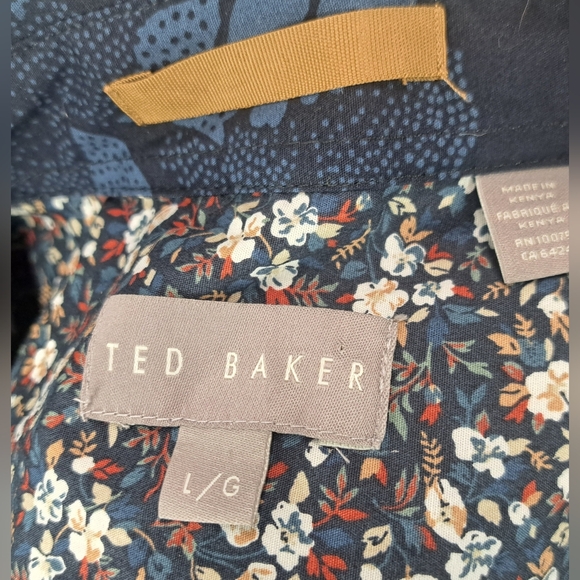 Ted Baker Men's Button Down Shirt Floral Flowers Africa Kenya Blue Size Large - Picture 8 of 12
